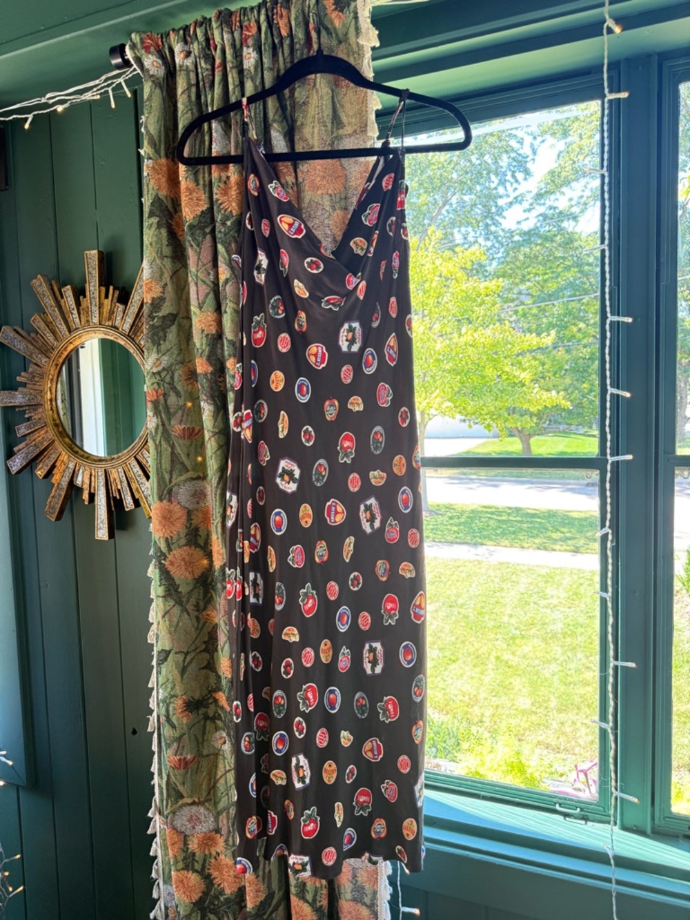 NWT Maeve Anthropologie Cowl Neck Fruit Print Midi Dress M